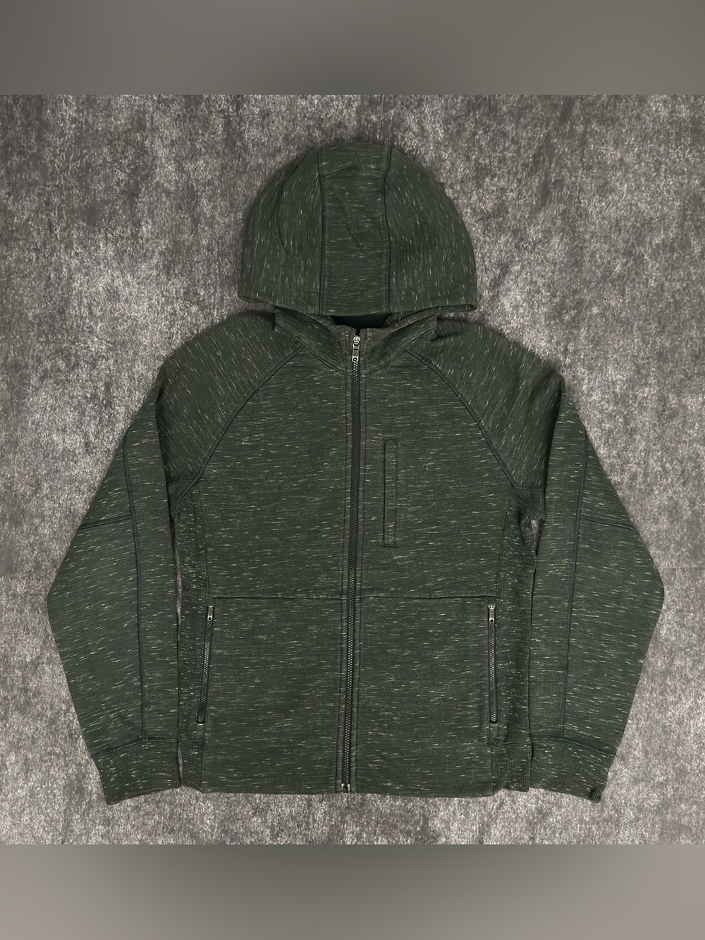 Lululemon Men's M Kung Fu Jacket Space Dye Green Full Zip Hoodie Fleece Chest